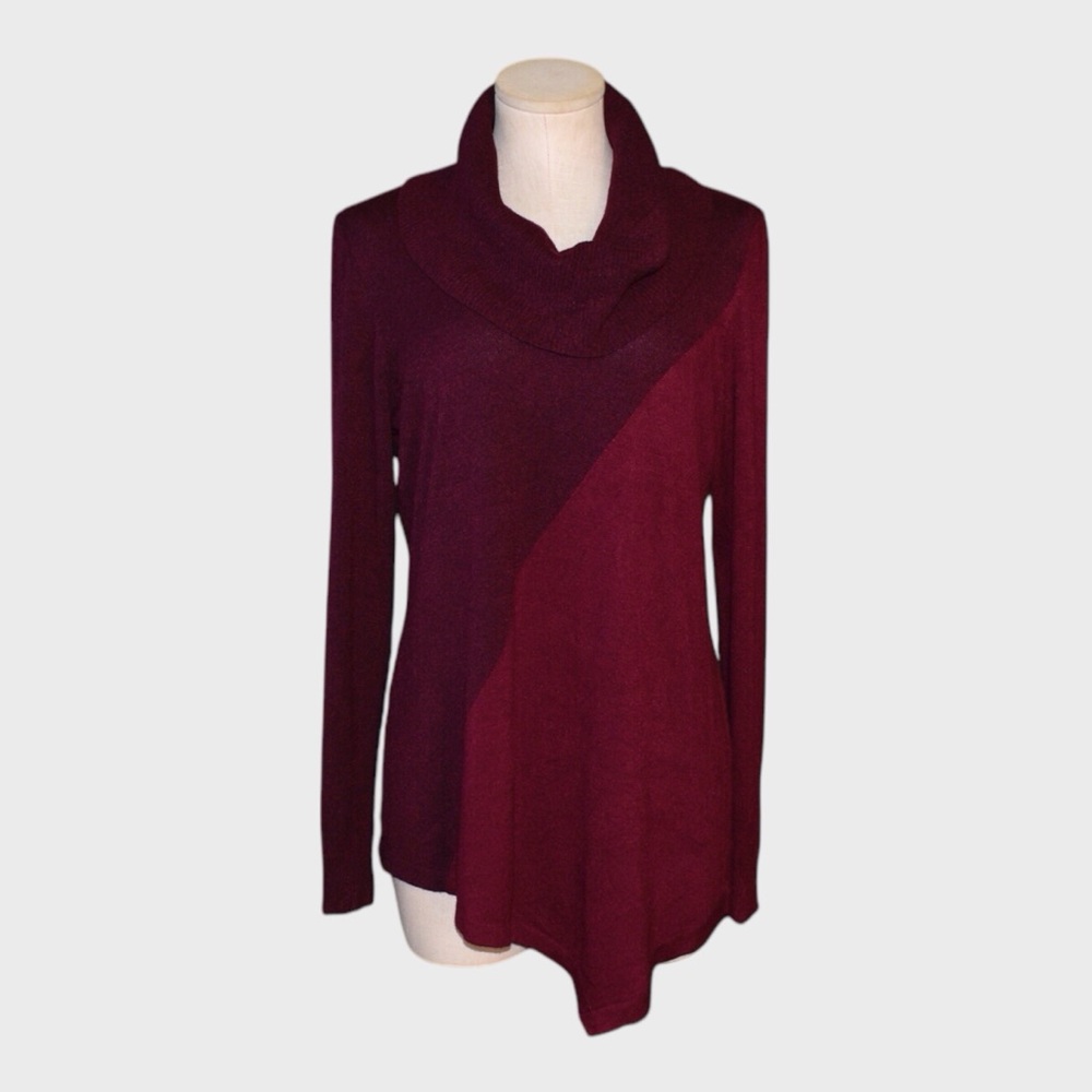 United States Sweaters Colorblock Cowl Neck Asymmetrical Sweater